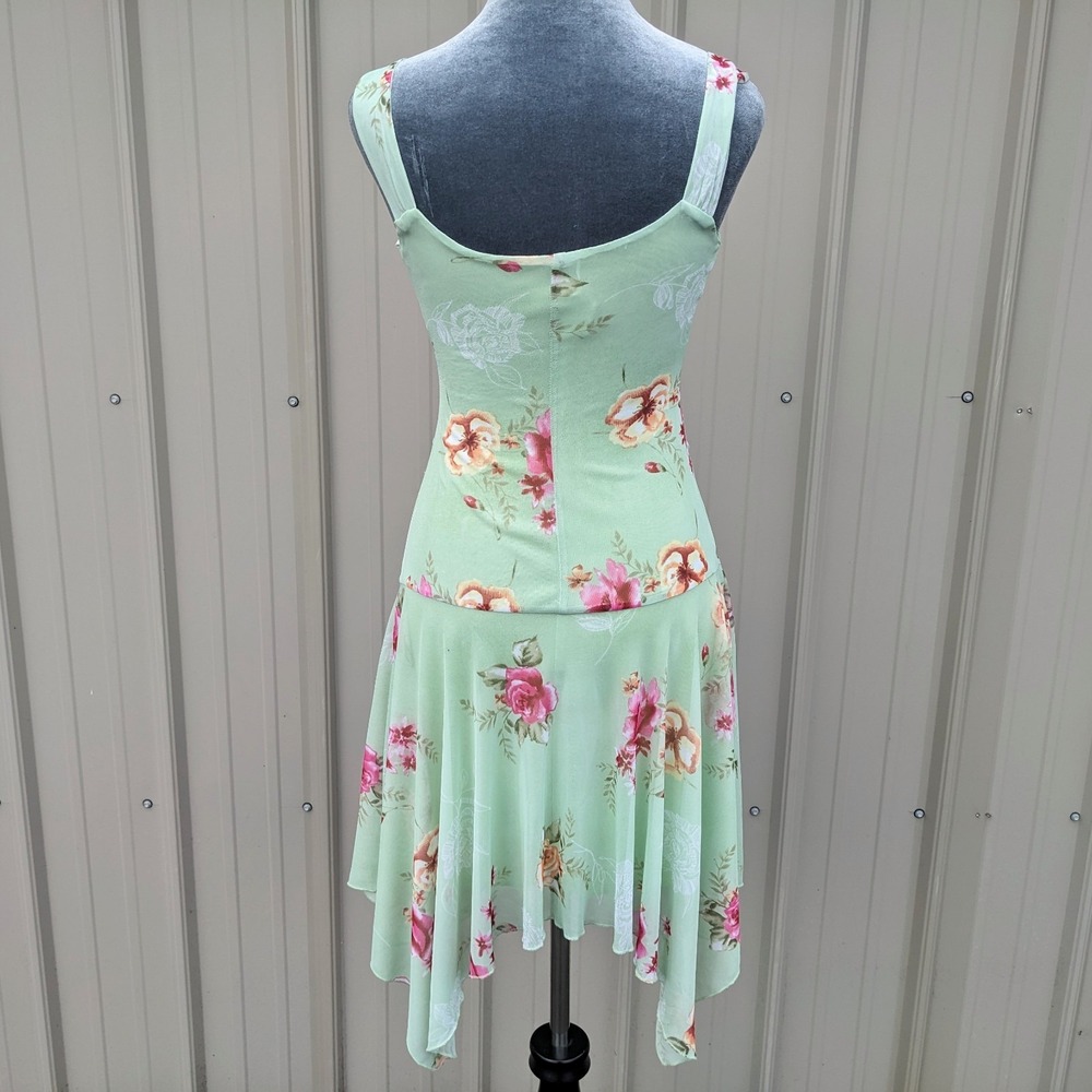 Vintage Y2K Floral Asymmetrical Fairy Dress XS Sheer Mesh Overlay Drop Waist - Picture 3 of 15